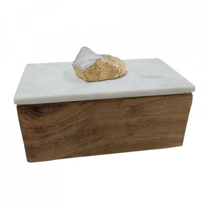 Sagebrook - 7" Marble Clear Agate Cluster & Wood Base Box