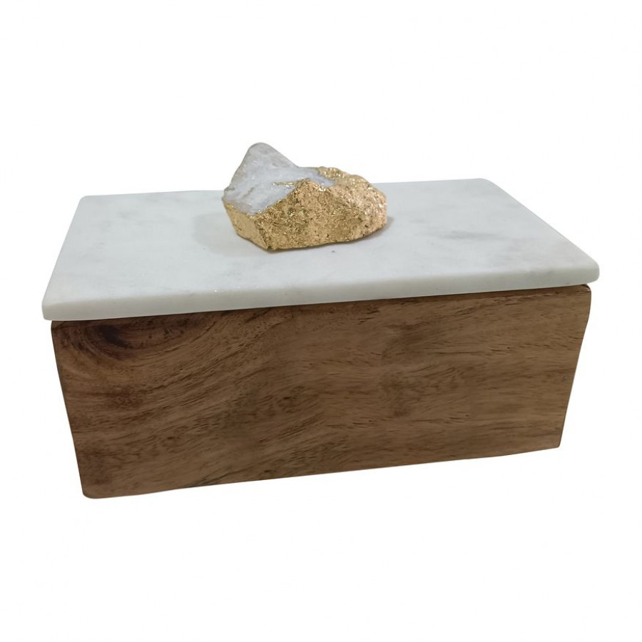 Sagebrook 7" Marble Clear Agate Cluster & Wood Base Box - Natural