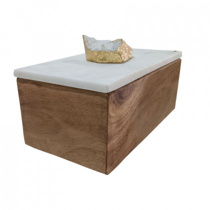 Sagebrook - 7" Marble Clear Agate Cluster & Wood Base Box