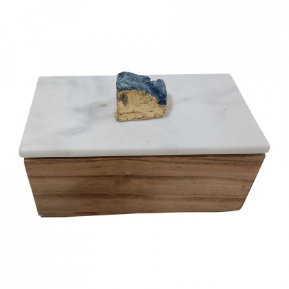 Sagebrook - 7" Marble Clear Agate Cluster & Wood Base Box