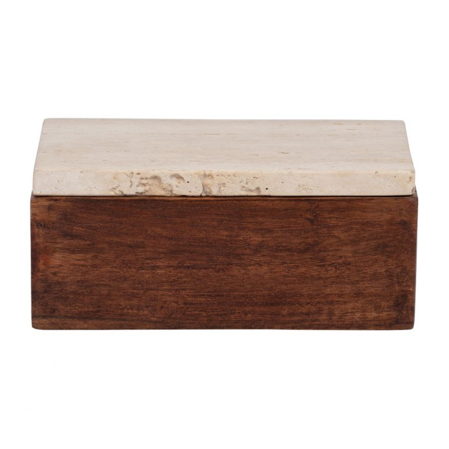 Sagebrook - 7" Travertine Box With Wood Base in Natural
