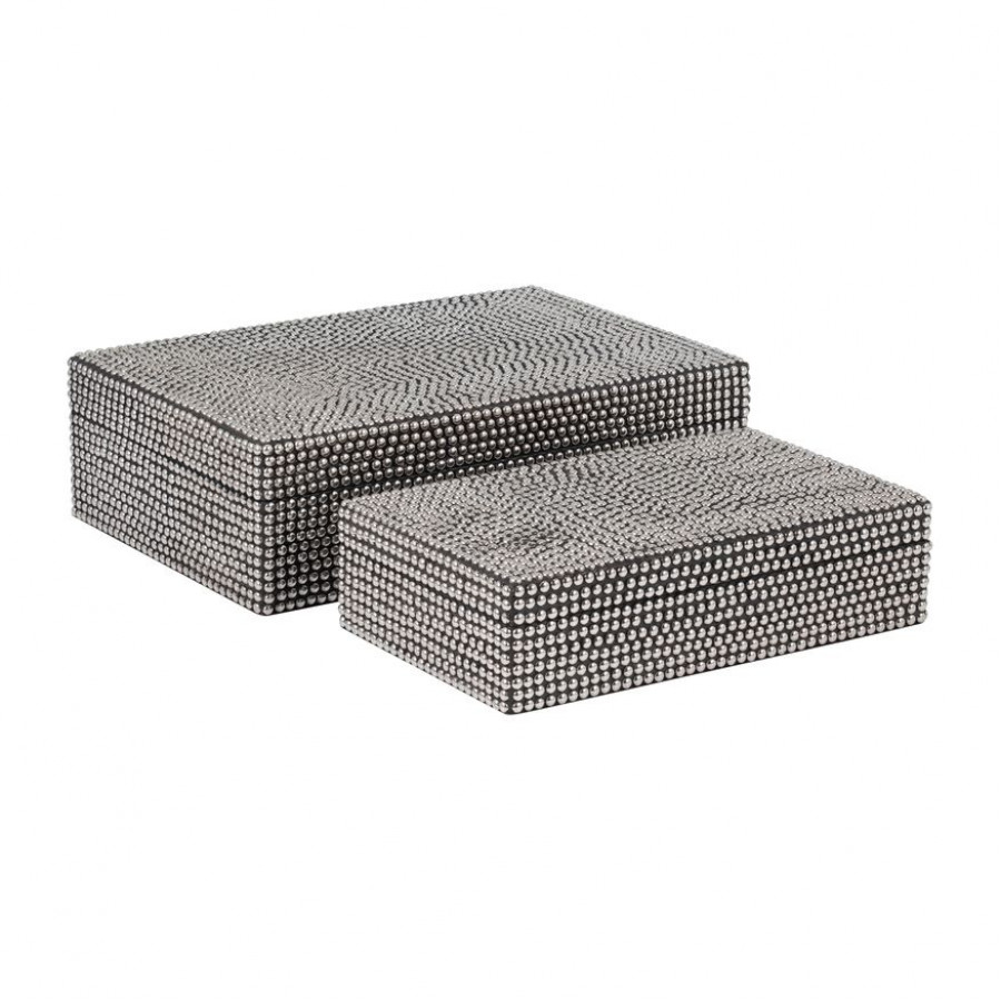 Sagebrook - 10"/12" Metal Studded Boxes (Set Of 2) in Silver/Black
