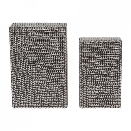 Sagebrook - 10"/12" Metal Studded Boxes (Set Of 2) in Silver/Black