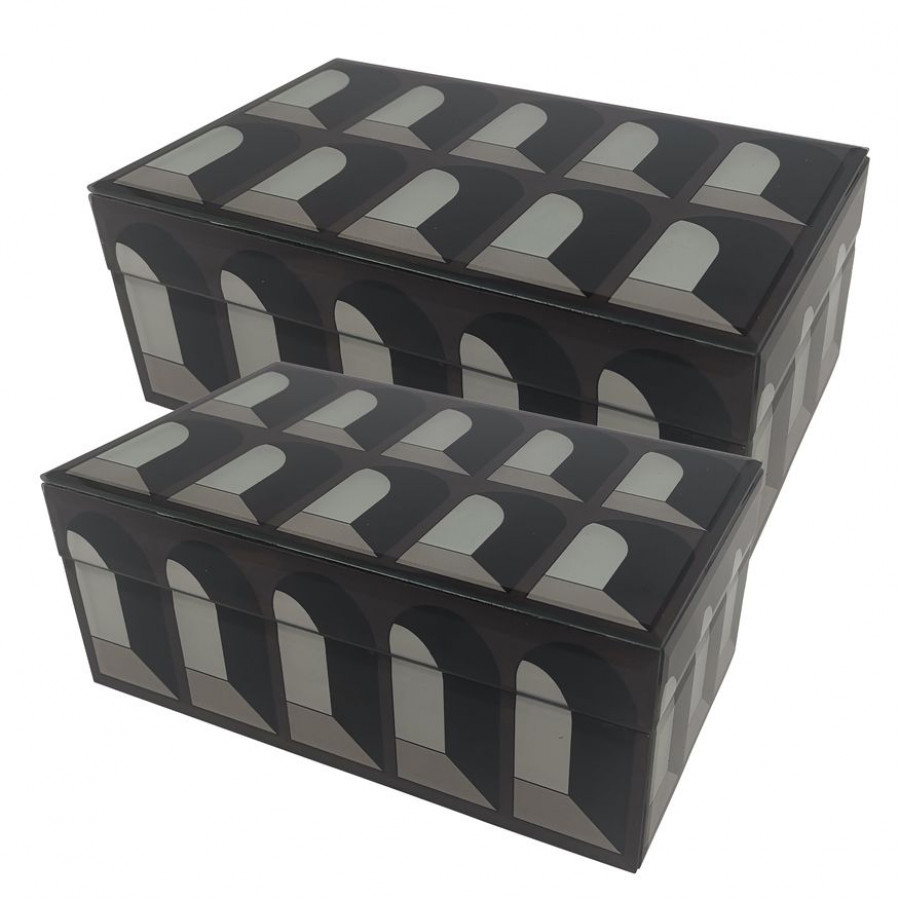 Sagebrook - 8"/11" Glass Arch Doorway Boxes (Set Of 2) in Black/White