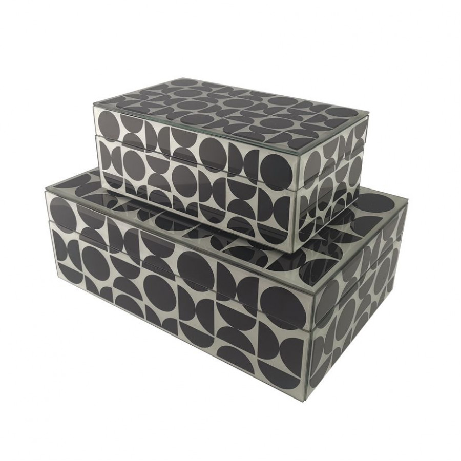 Sagebrook - 8"/11" Glass Modern Print Boxes (Set Of 2) in Black/White