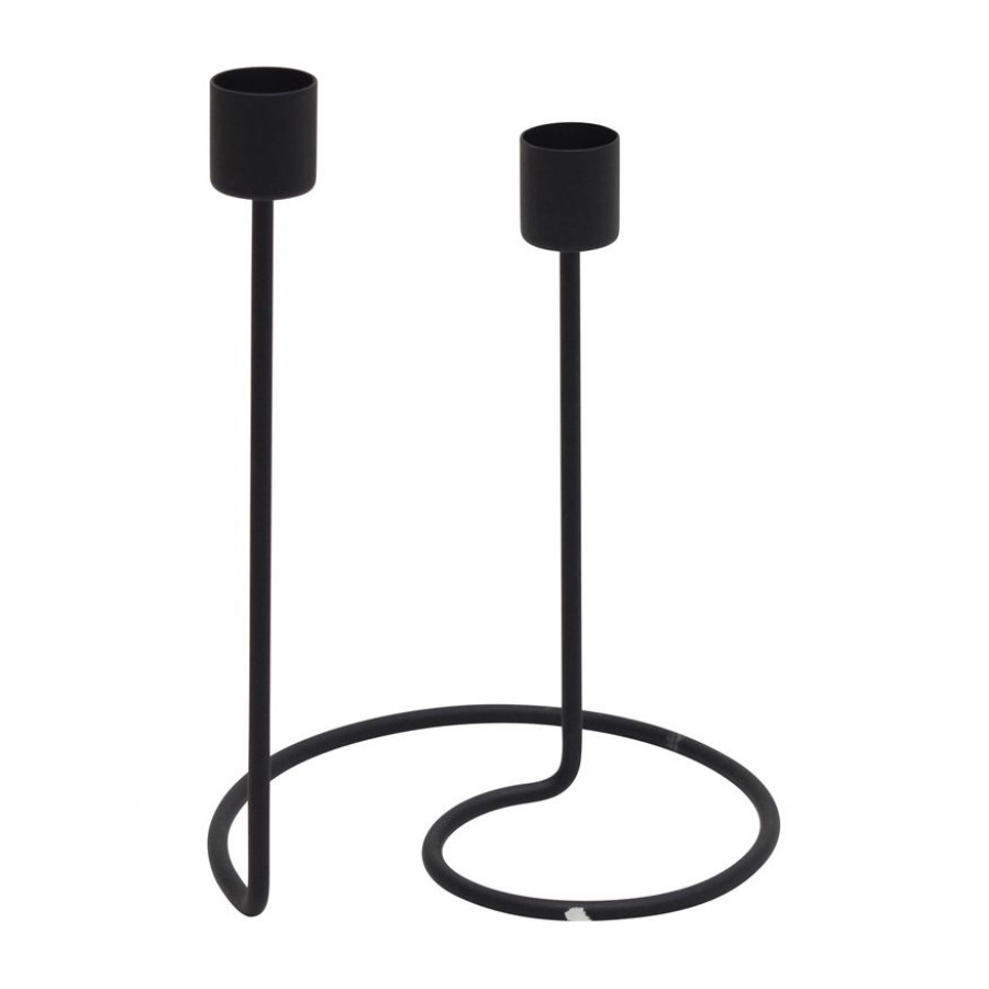 Sagebrook 8" Metal Swirly 2-Taper Candle Holder - Black