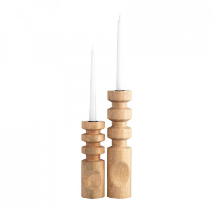 Sagebrook 14" Wood Stacked Taper Candle Holder - Natural