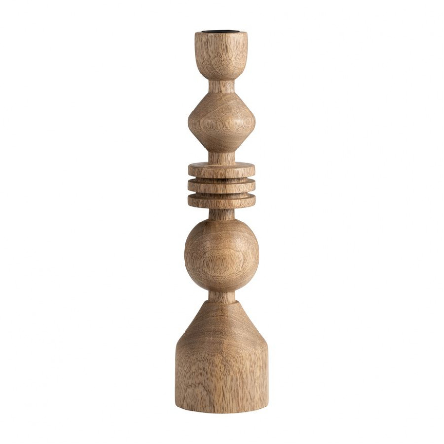 Sagebrook 12" Wood Stacking Shapes Taper Candle Holder - Natural