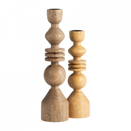 Sagebrook 12" Wood Stacking Shapes Taper Candle Holder - Natural