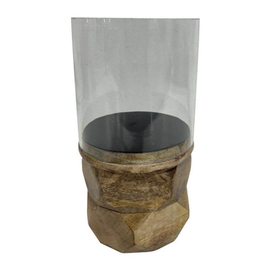 Sagebrook 8" Wood Stacked Hexagon Pillar Hurricane - Natural