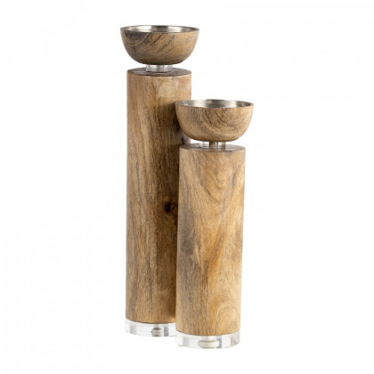 Sagebrook 11" Wood Acrylic Detail Taper Candle Holder - Natural