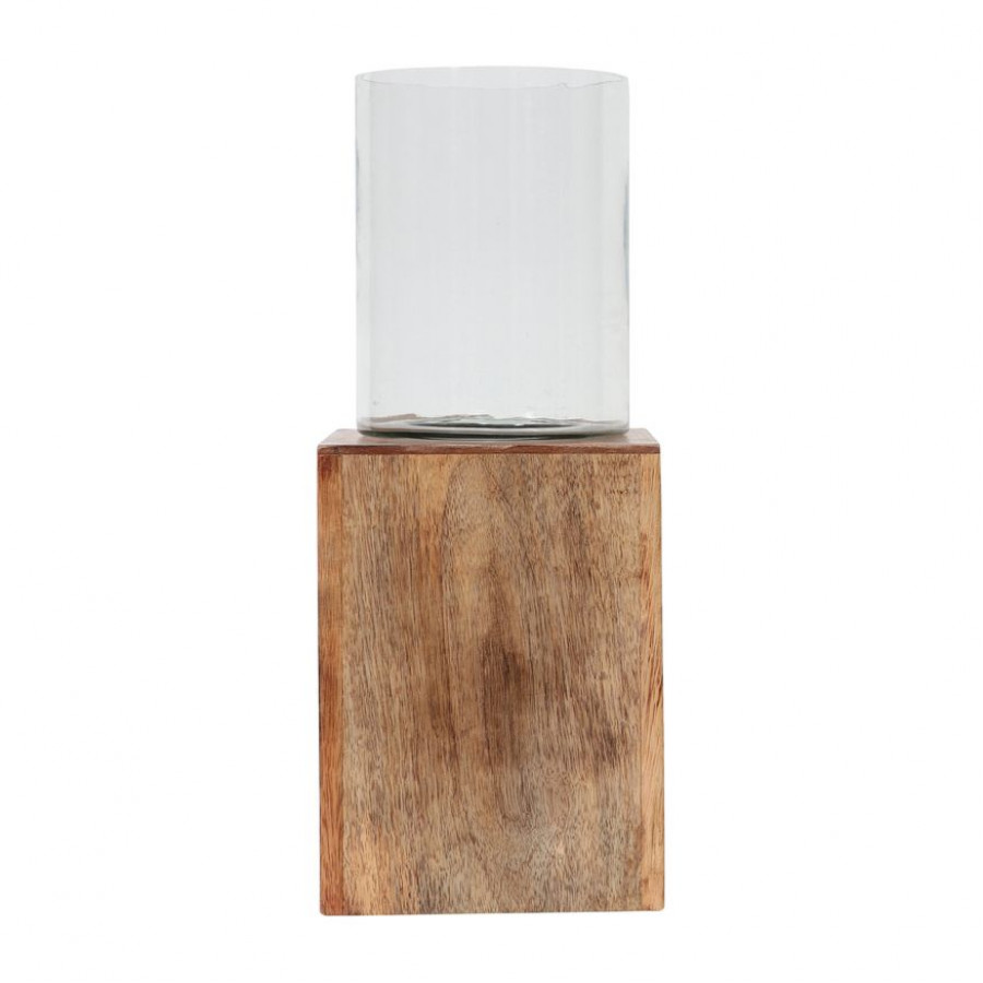 Sagebrook 15" Wood Square Base Pillar Hurricane - Natural