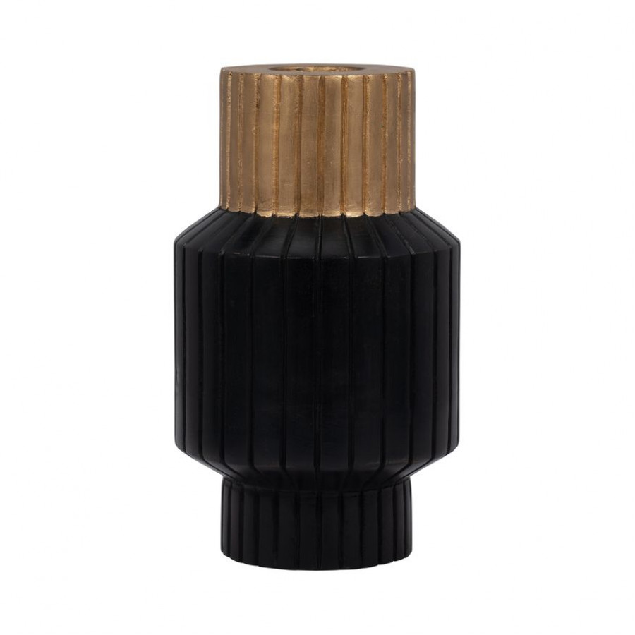 Sagebrook 11" Wood Carved Totem Vase With Gold Top - Black/Gold
