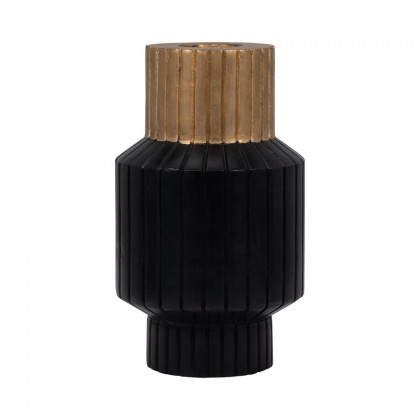 Sagebrook 11" Wood Carved Totem Vase With Gold Top - Black/Gold