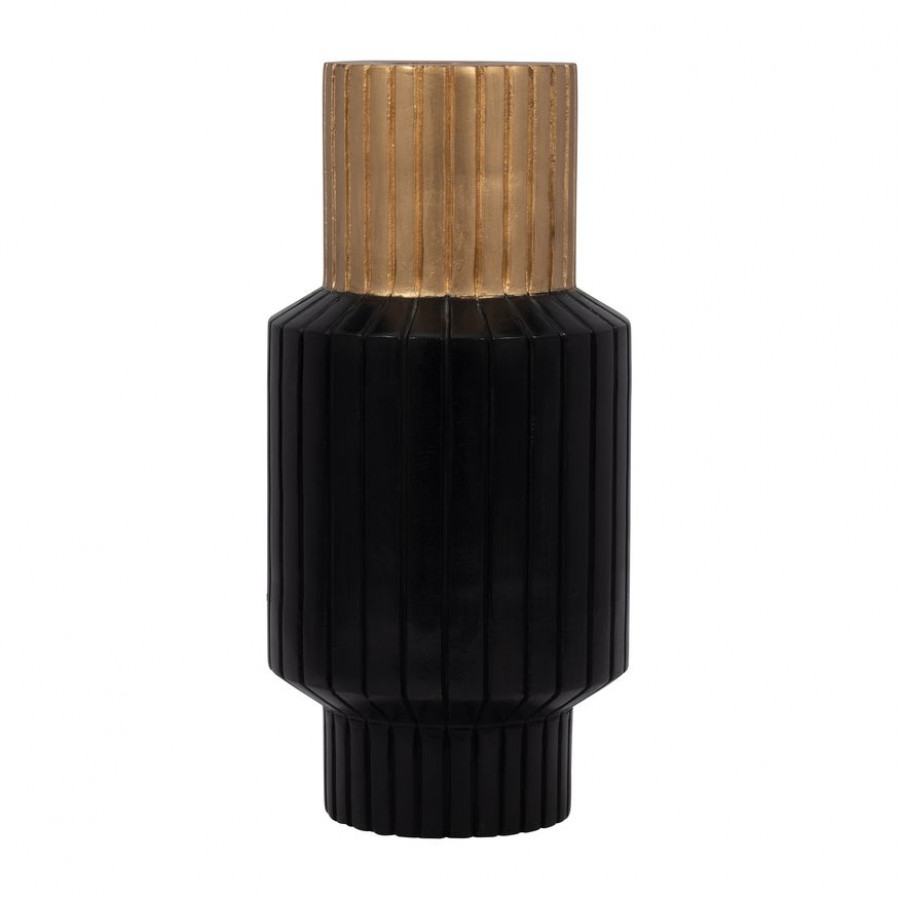 Sagebrook 14" Wood Carved Totem Vase With Gold Top - Black/Gold