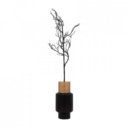 Sagebrook 14" Wood Carved Totem Vase With Gold Top - Black/Gold