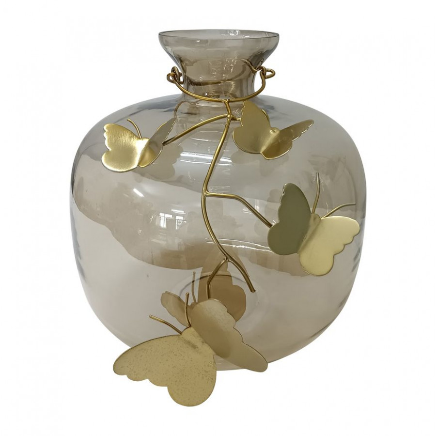 Sagebrook - 10" Glass Vase With Butterfly Garland in Gold