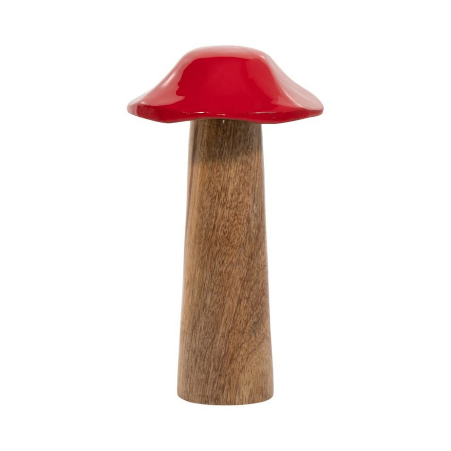 Sagebrook 8" Wood Toadstool Mushroom - Red