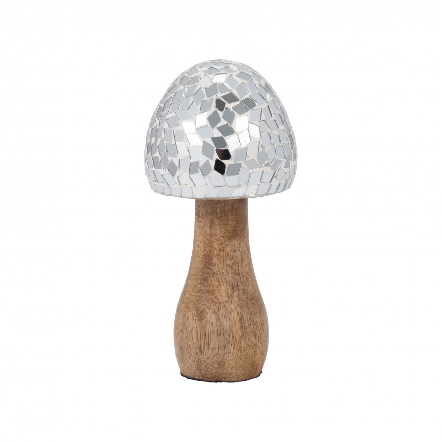 Sagebrook 6" Wood Mosaic Mushroom - Silver