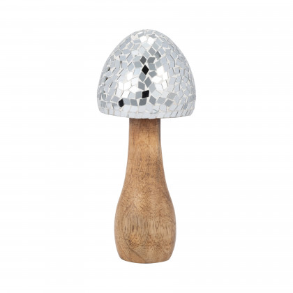 Sagebrook 8" Wood Mosaic Mushroom - Silver