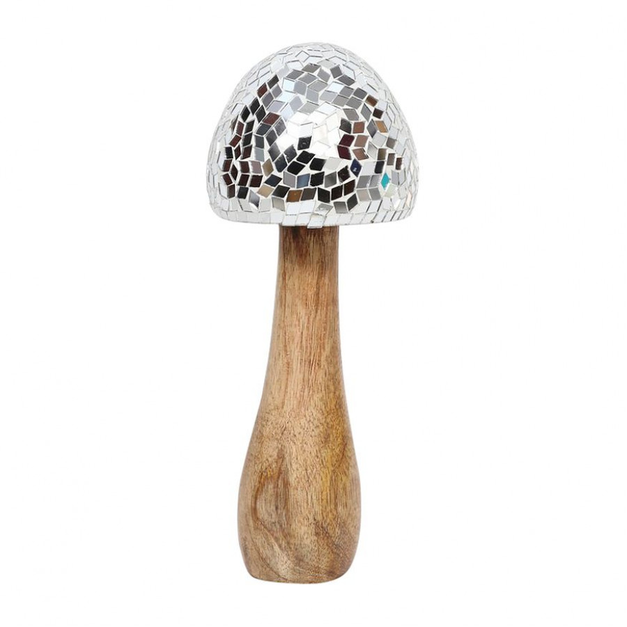 Sagebrook 10" Wood Mosaic Mushroom - Silver