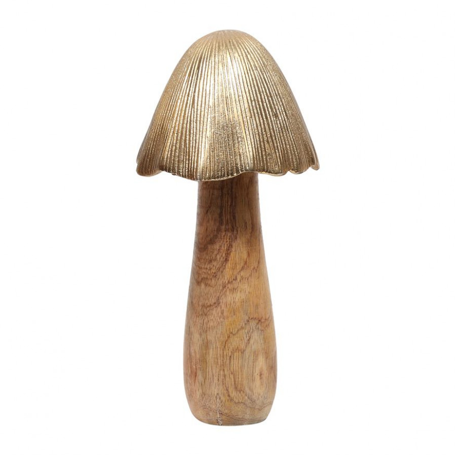 Sagebrook - 8" Wood Mushroom With Metal Top in Gold