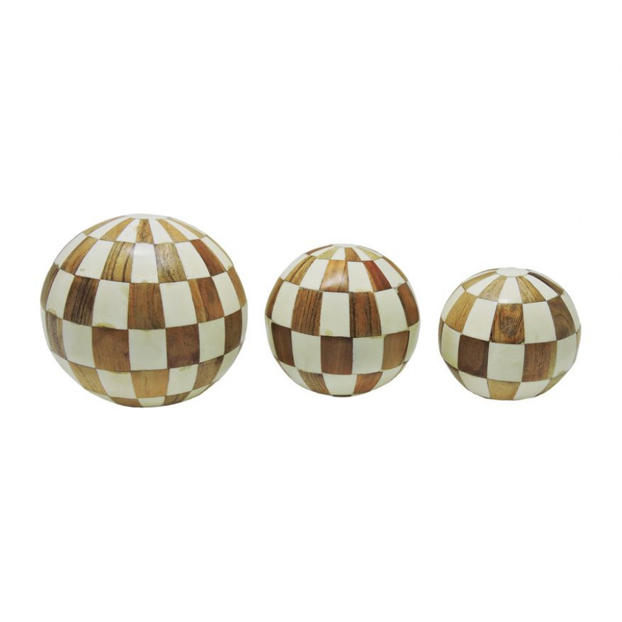 Sagebrook 4"/5"/6" Resin Checkered Orbs (Set Of 3) - Ivory/Natural
