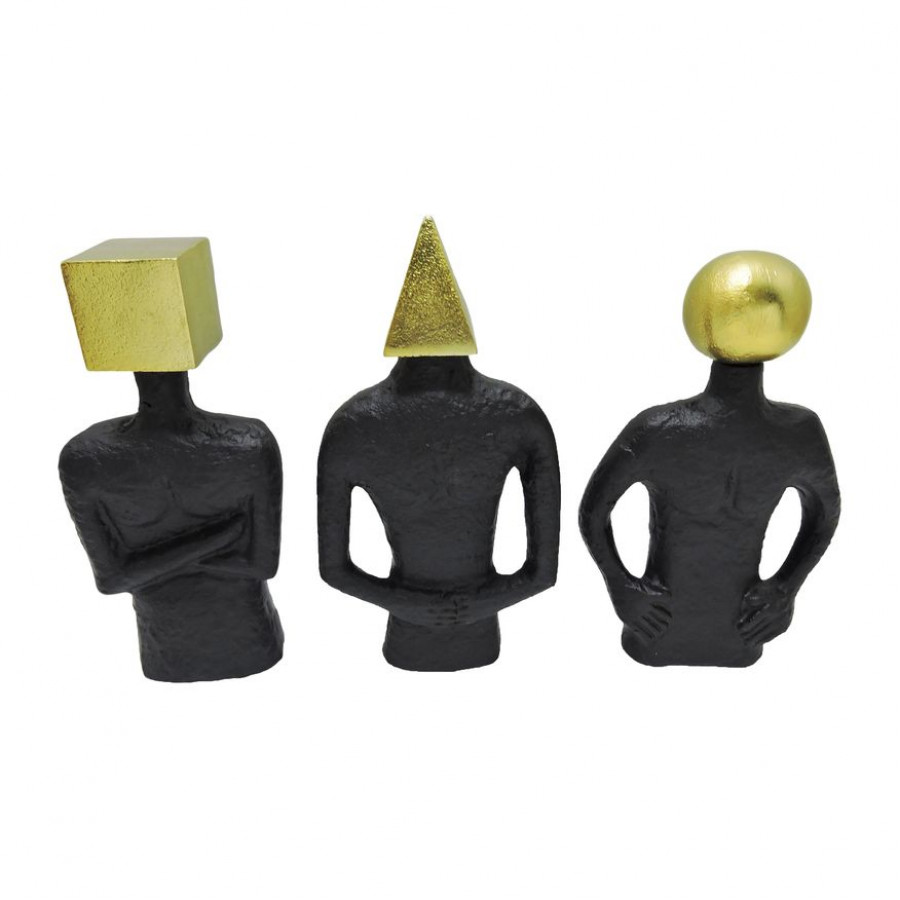 Sagebrook - 11" Metal Man With Square Head (Set Of 3) in Black/Gold