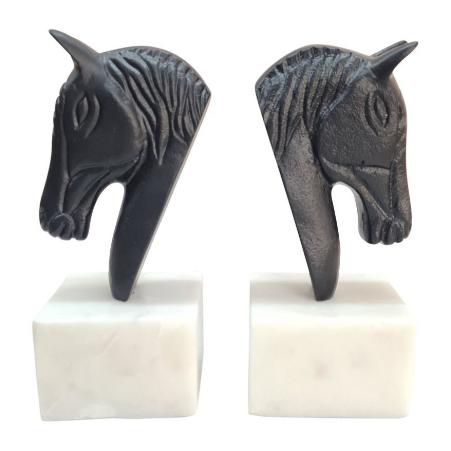 Sagebrook - Metal Horse Head Bookends (Set Of 2) in White/Black
