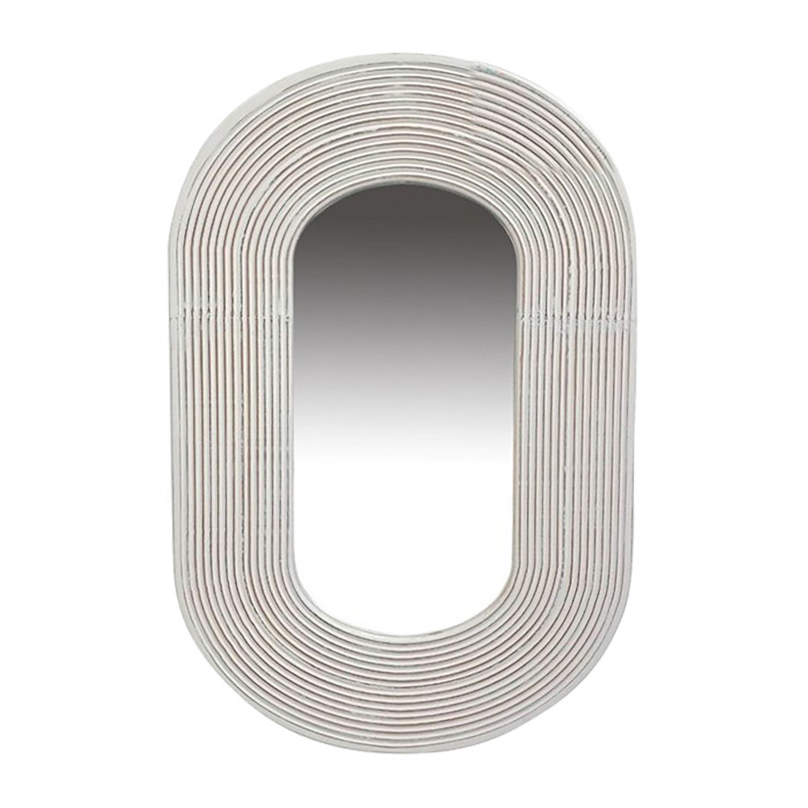 Sagebrook 36" Ribbed Oval Mirror - White Antique