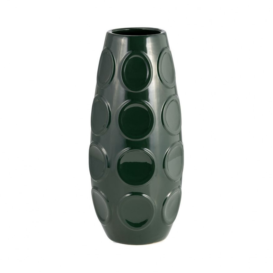 Sagebrook 13" Stoneware Circle Embossed Vase - Forest Green