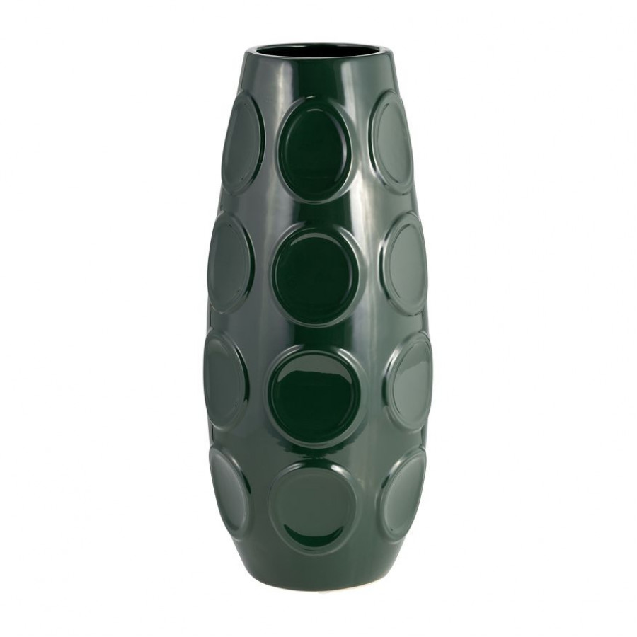 Sagebrook 17" Stoneware Circle Embossed Vase - Forest Green