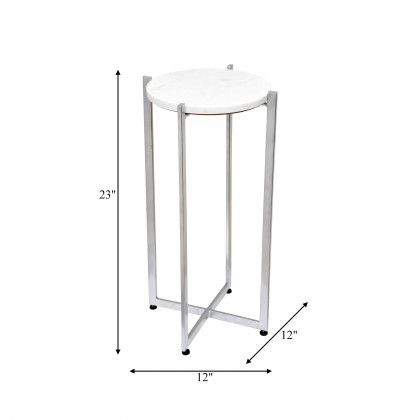 Sagebrook 23" Metal Round Marble Top Accent Table - Silver