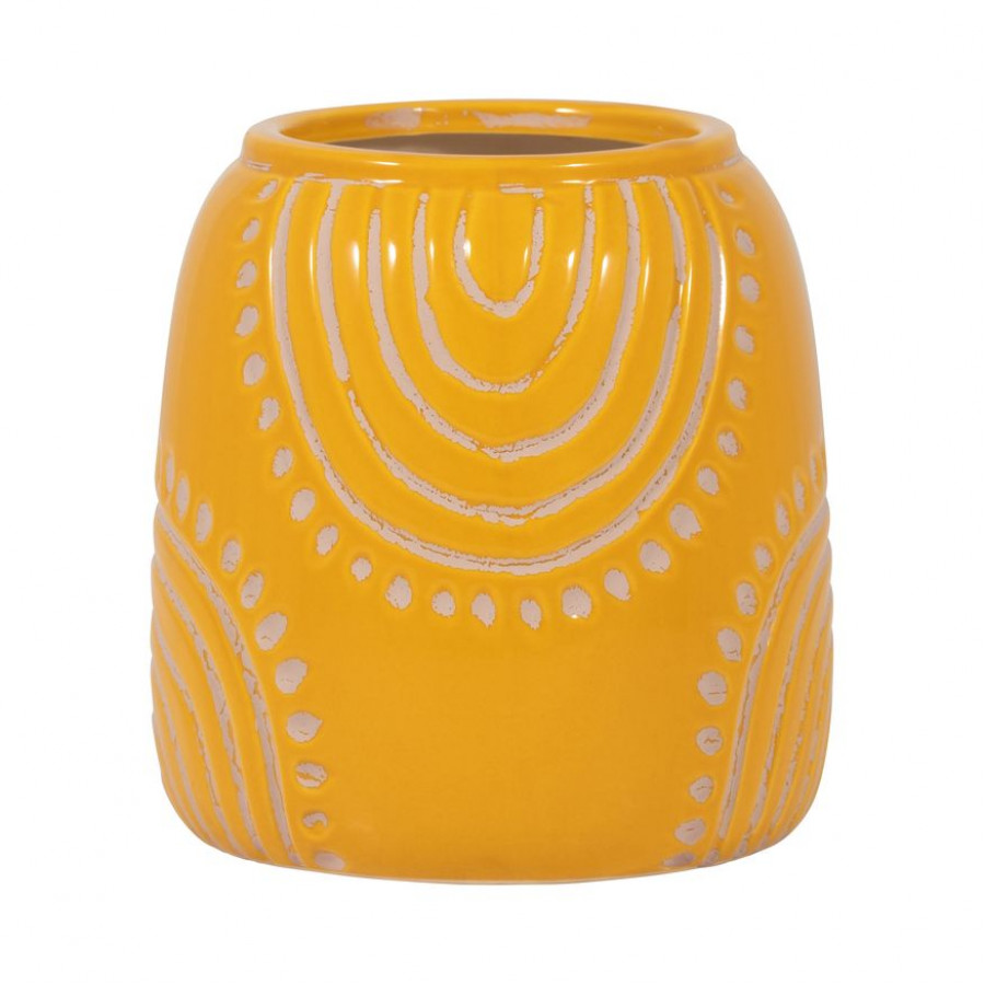 Sagebrook 6" Ceramic Tribal Arch Vase - Mustard/Tan