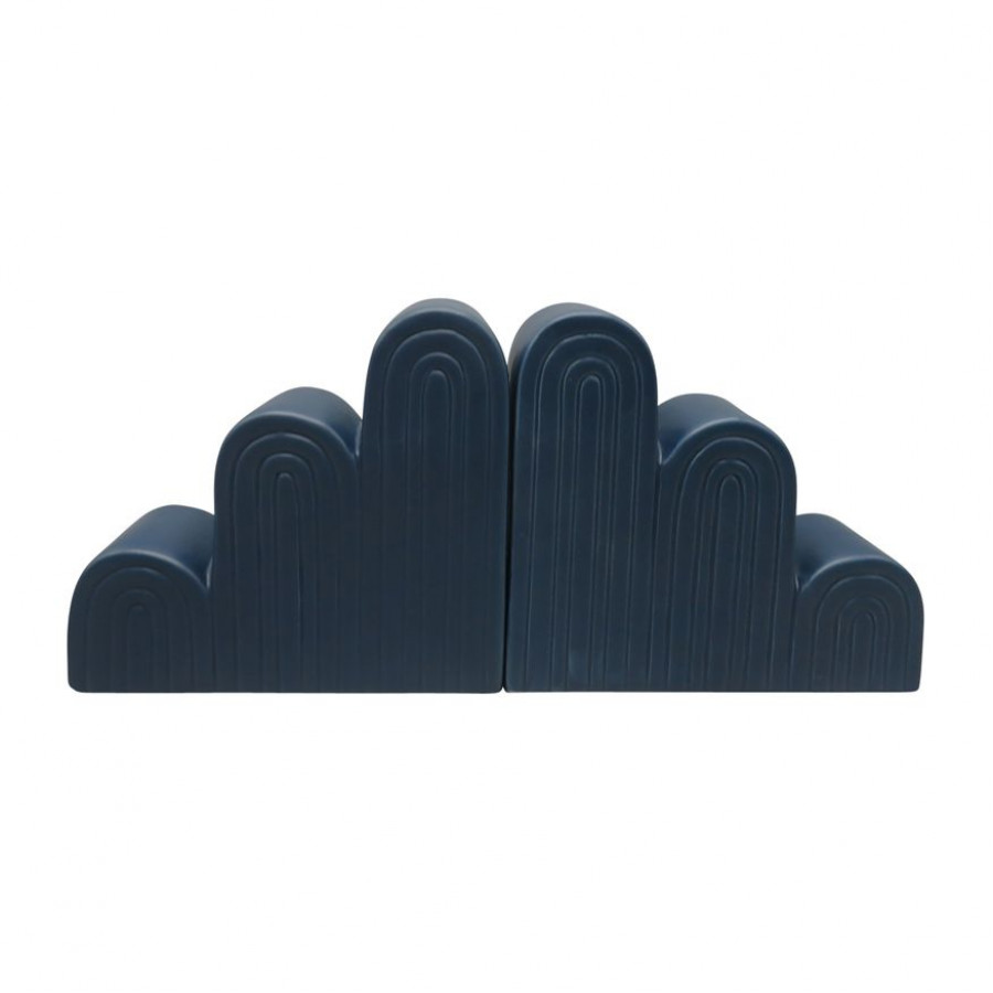 Sagebrook 7" Ceramic Step-arch Bookends (Set Of 2) - Navy