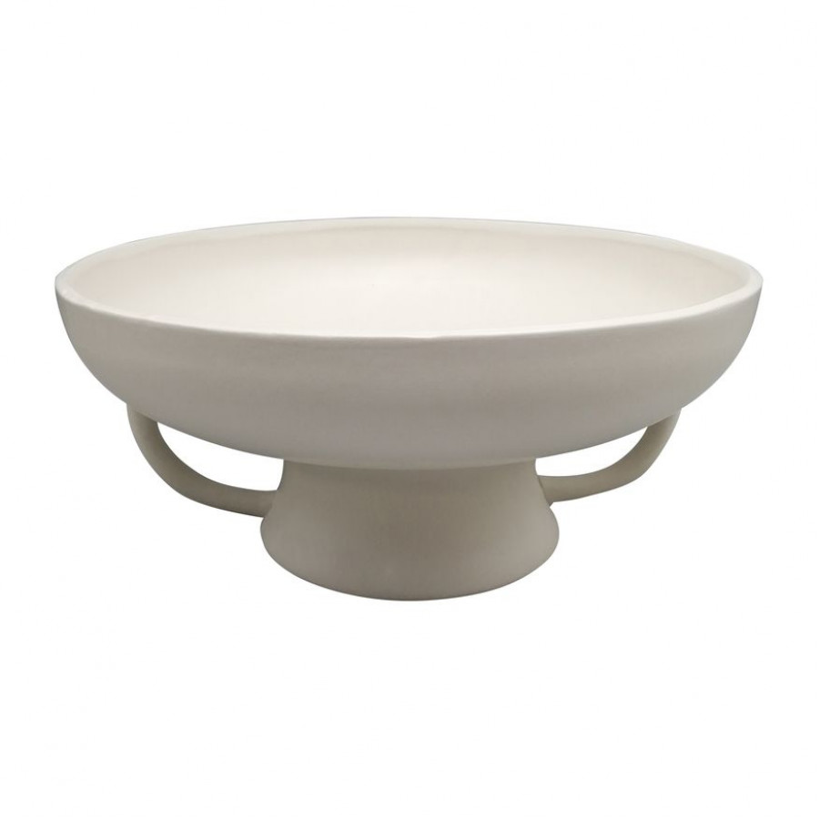 Sagebrook - 12" Ceramic Bowl With Handles On Stand in Cotton