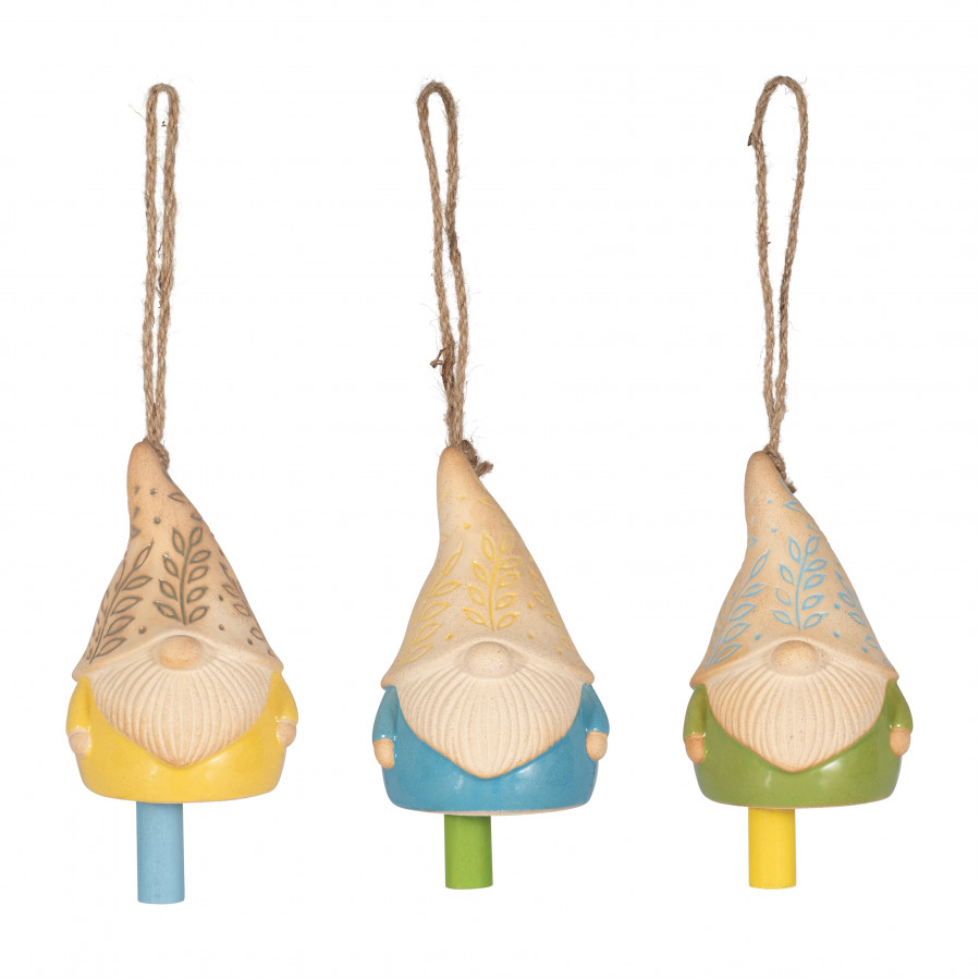 Sagebrook - Ceramic Gnome Bells (Set Of 3) in Multi-Color