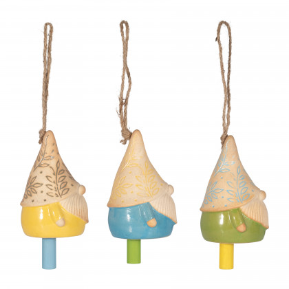 Sagebrook - Ceramic Gnome Bells (Set Of 3) in Multi-Color