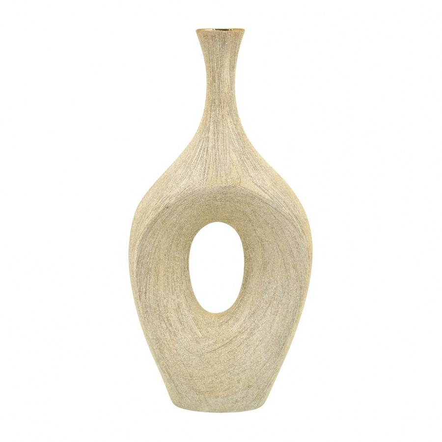 Sagebrook 19" Ceramic Beaded Open Cut Vase - Champagne