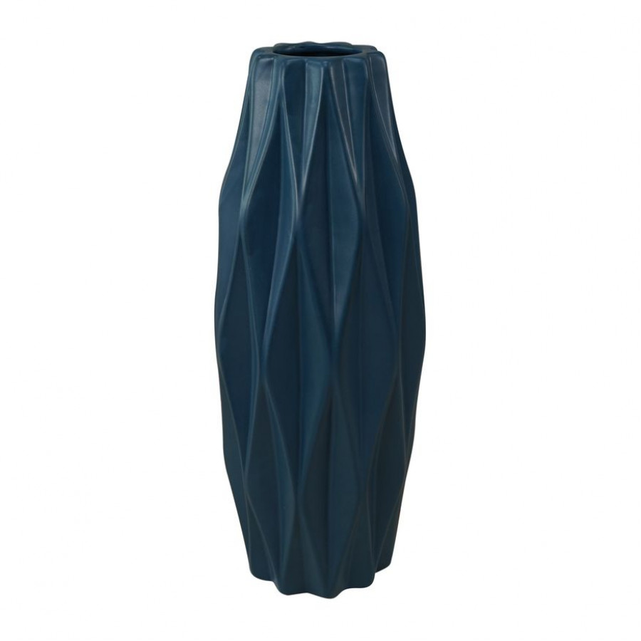 Sagebrook 12" Ceramic Flutter Vase - Dark Blue