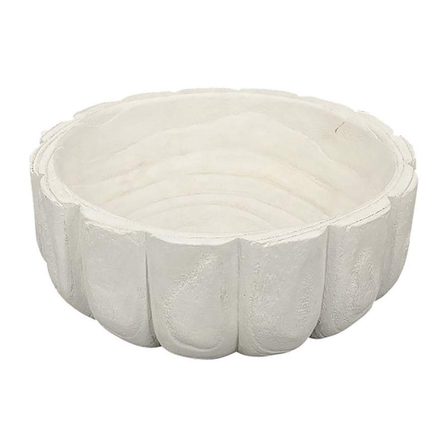 Sagebrook 9" Wood Scalloped Bowl - White