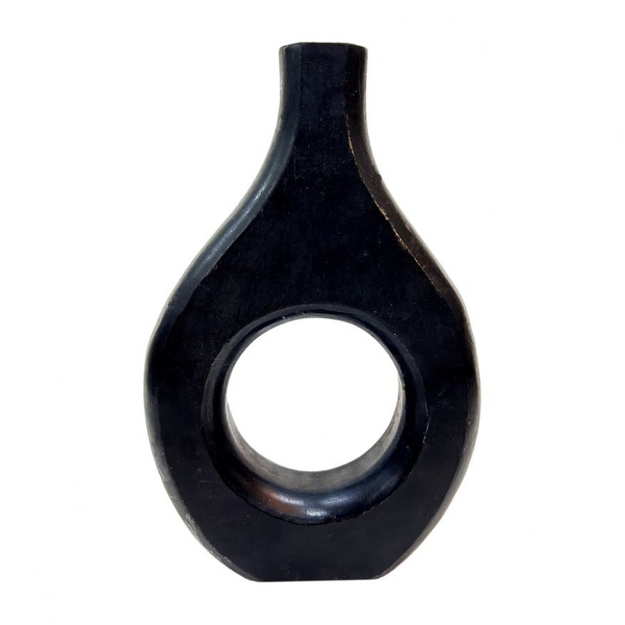 Sagebrook 12" Mango Wood Cut-out Vase - Black