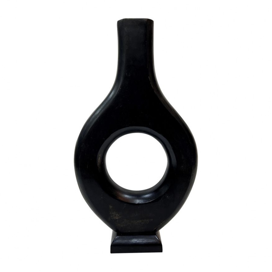 Sagebrook 15" Mango Wood Cut-out Vase - Black