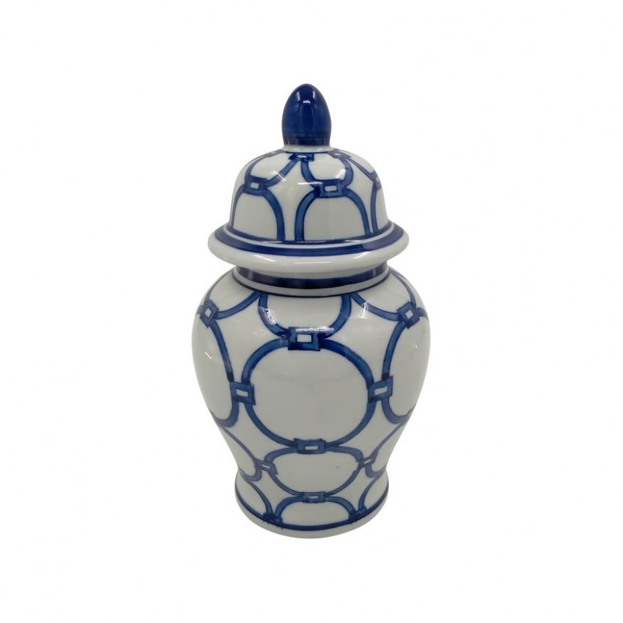 Sagebrook 10" Ceramic Links Temple Jar - Blue/White