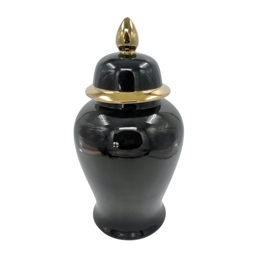 Sagebrook 24" Ceramic Temple Jar - Black/Gold