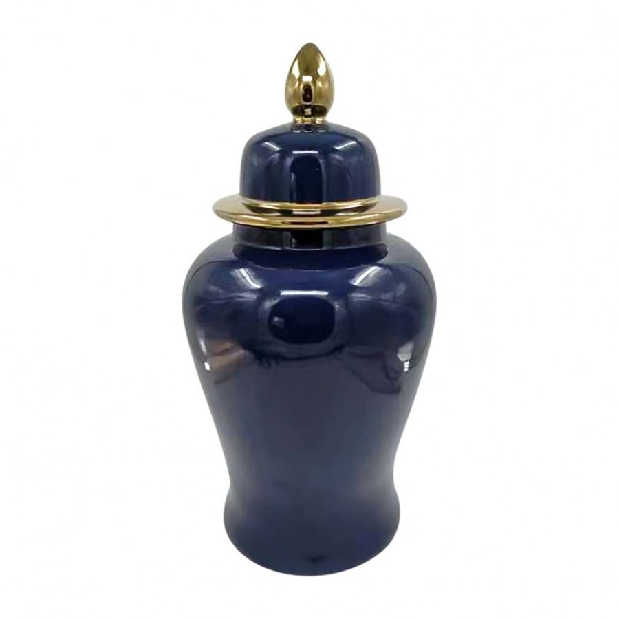 Sagebrook 24" Ceramic Temple Jar - Navy/Gold