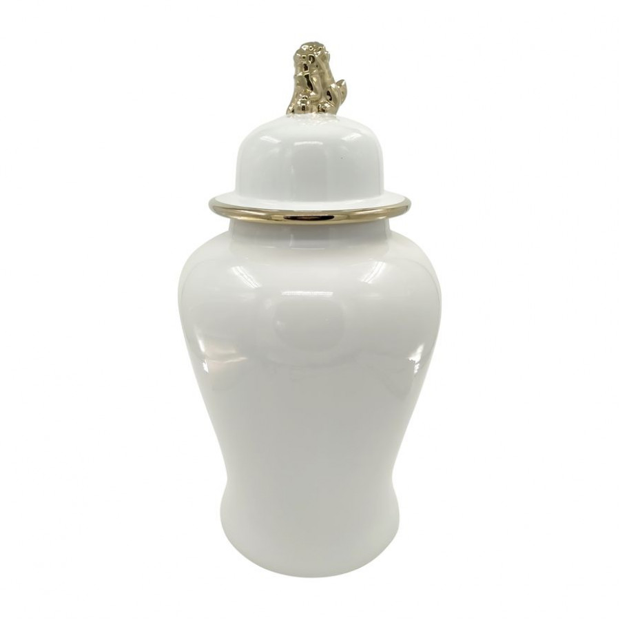 Sagebrook 24" Ceramic Lion Head Temple Jar - White/Gold