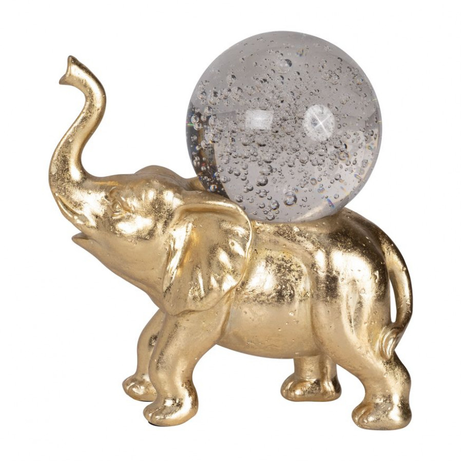 Sagebrook - 9" Resin Elephant With Crystal Ball in Gold