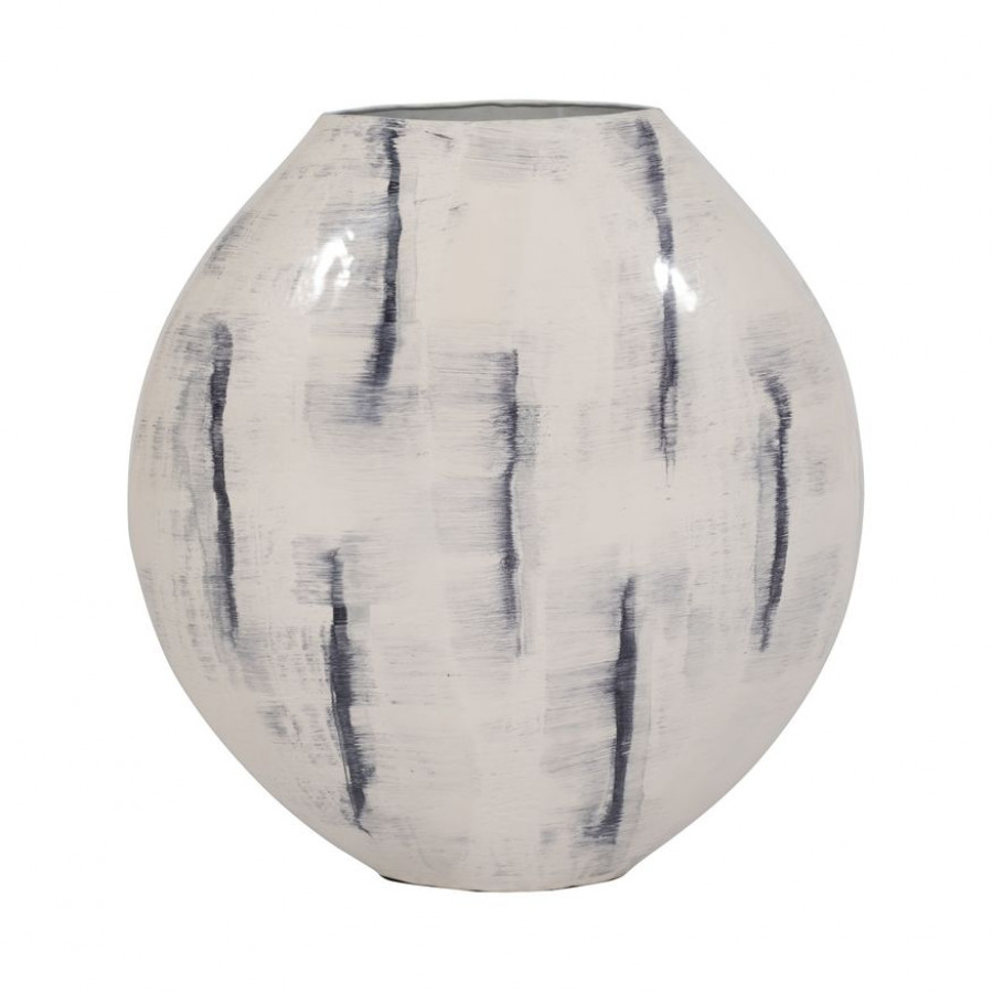 Sagebrook 20" Metal Enameled Round Vase - Distressed White