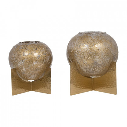 Sagebrook 8" Glass Hurricane Orb - Clear/Gold